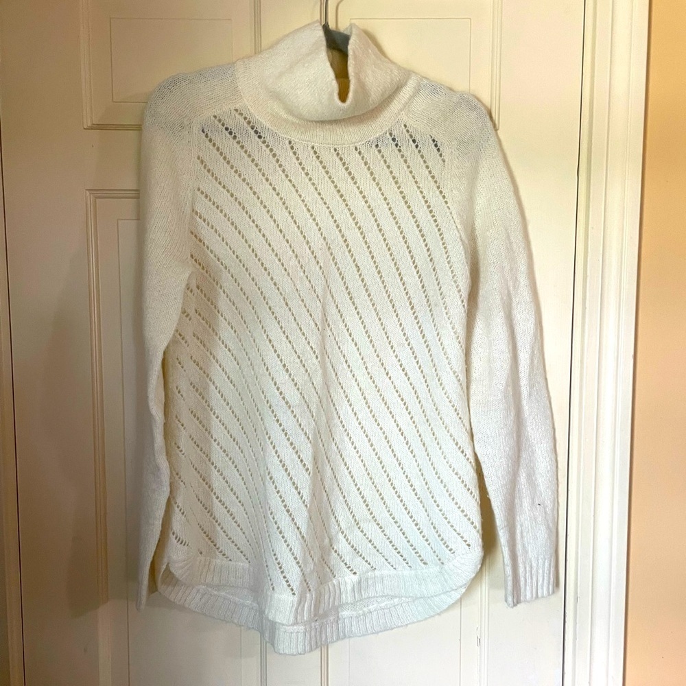 Lou & Grey Knit Detail Mock Neck Sweater Wool Alpaca Blend  Size Medium Cream